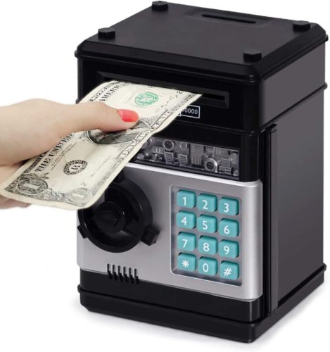  Secure Piggy Bank ATM for Coins, Banknotes, PIN