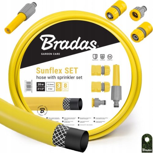  Bradas WMS1/220 SUNFLEX garden hose 1/2" 20 m + 4-piece set with straight nozzle and SUNFLEX BRADAS quick connectors