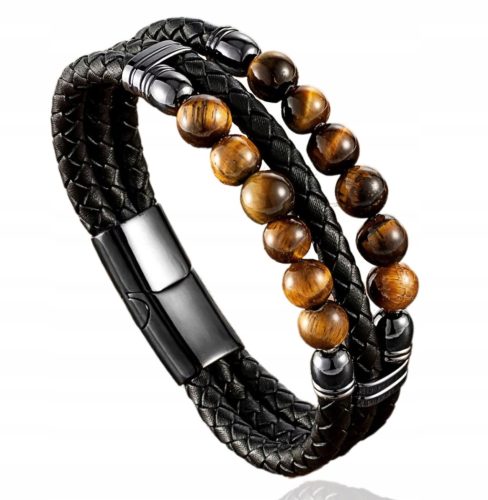  MEN'S LEATHER BRACELET TIGER'S EYE STONE