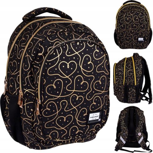  Head Multi-Compartment School Backpack, Black, Yellow and Gold, 26 l