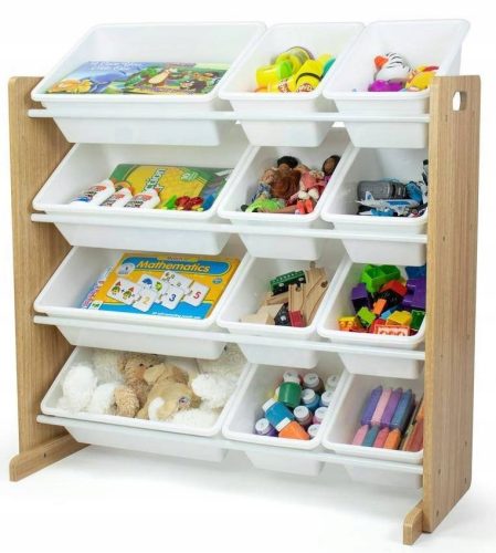  White Wooden Shelf Organizer Bins for Kids