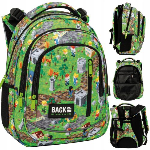  Backup School Backpack with Multiple Compartments Brown and Beige Tones, Grey and Silver Tones, Green Tones, Yellow and Gold Tones, Multicolored 24 l