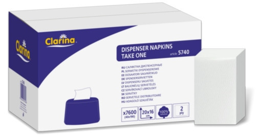 Napkins Clarina 5740 rectangular napkins, white, 8,000 pieces.