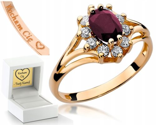  PINK GOLD RING RUBY DIAMONDS ENGRAVING 585