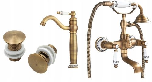 CHDE Old Retro Wall-Mounted Bathtub Faucet, Gold Brass