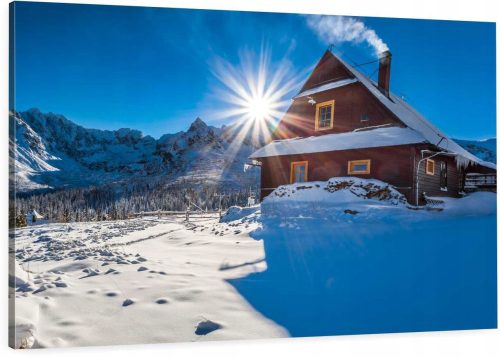 Images au mur PEINTURES SUR TOILE 120x80 Cabane en montagne Montagnes en hiver