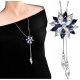  Necklace long silver chain crystal FLOWER