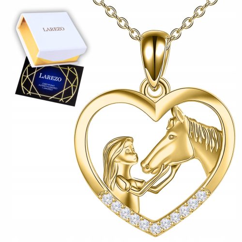  Gold Necklace 925 Girl with Horse Heart Horse Heart Zircons Horse