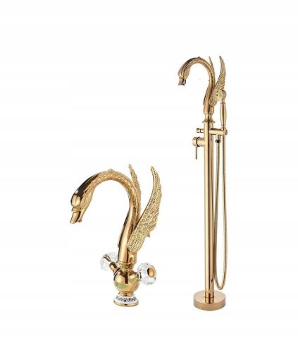 Old Retro Gold Bathtub Faucet + Sink Set