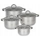  Set of Rossner pots with lids, steel, 8 pieces