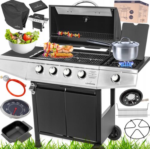  POWERFUL LEHMANN OHIO 4+1 GAS GRILL CAST IRON GRID + COVER