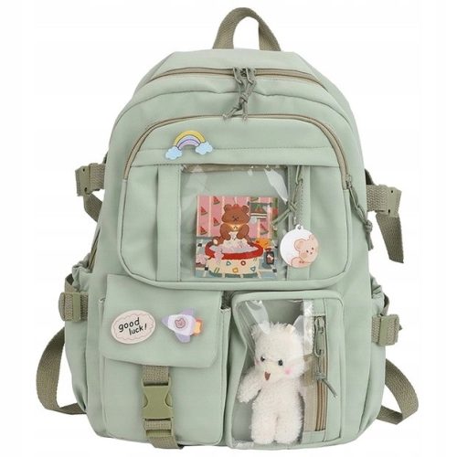 Green School Backpack with Multiple Pockets and Waterproof Design