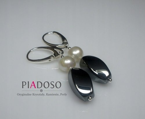  HEMATITE PEARLS BEAUTIFUL SILVER EARRINGS