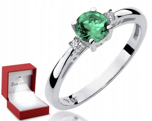  WHITE GOLD RING EMERALD BRILLIANT DIAMONDS