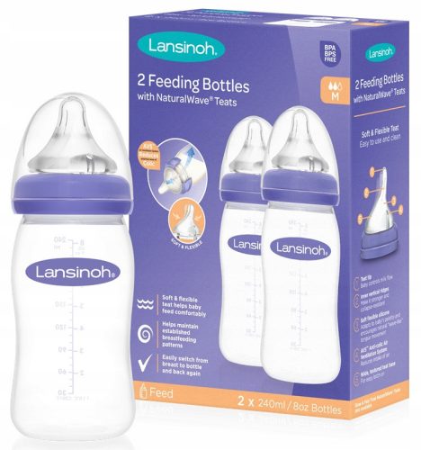  LANSINOH SET BIBERONS 2 x 240 ml + tétine 3 mois+