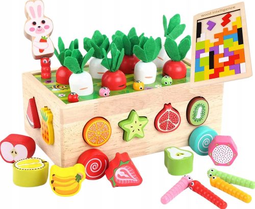  Montessori Block Sorter Catch the Worm Carrot Wooden Wagon Puzzle