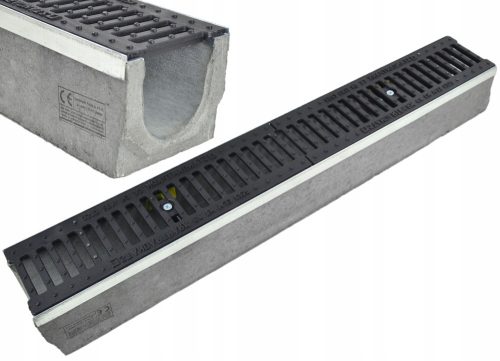 Grate gutter concrete gutter with sheet metal fittings