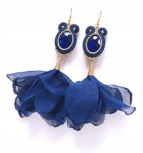  Soutache earrings BOHO navy blue gold flower wedding