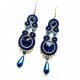  Earrings soutache navy blue gold wedding pearl