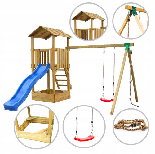 Lusia's wooden playground with slide and swing