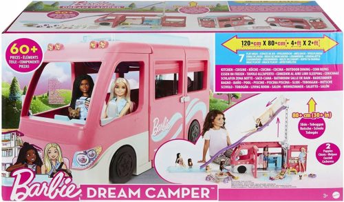  Mattel Barbie Dream Camper with Giant Slide, 76cm slide, 60 play pieces, Dream Camper HCD46