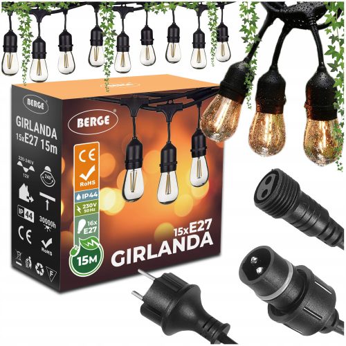  Berge lighting garland 1500 cm 16 x 1 W LED black