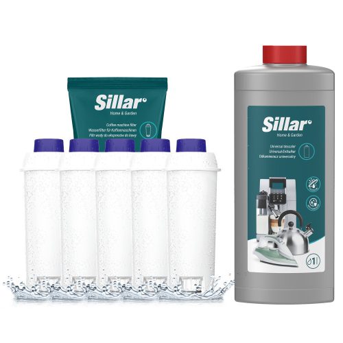  Set Sillar pour machine à café Delonghi : 5x filtres à eau + détartrant 1l