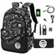 "Graffiti Youth School Backpack 5-in-1 Set with USB and Headphone Jack"