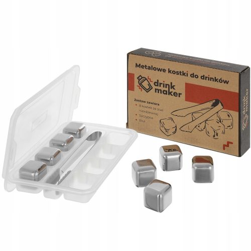 Drink Maker, cooling drink cubes made of metal, 8 pieces + tongs