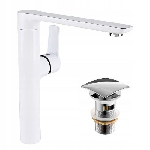 Valvex LOFT WHITE chrome pedestal basin mixer + click-clack plug for SQUARE washbasins