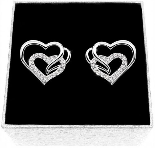  Heart Earrings Hearts with Cubic Zirconia Silver 925