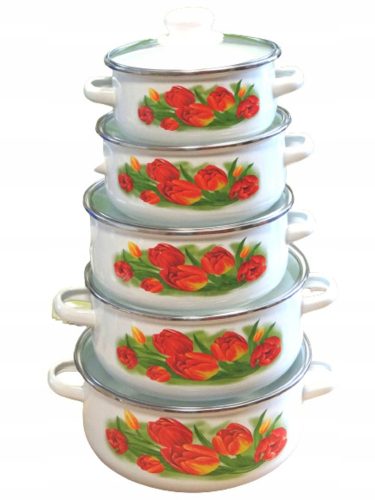 Set de cuisine en gros Set de marmites TULIPE émaillée 10 pièces.