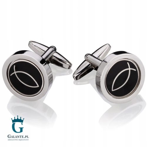  Cufflinks X2 Fish Symbol Black