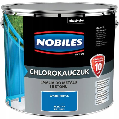 Peinture caoutchouc chloré Nobiles pour métal, 10 litres, nuances de bleu brillant