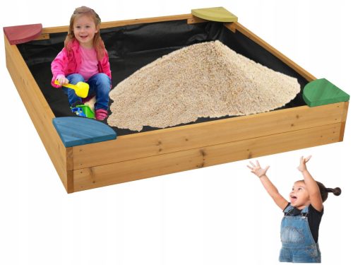 Sandpit with waterproof, stained tarpaulin