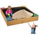 Sandpit with waterproof, stained tarpaulin