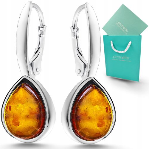  Silver earrings with amber, English clasp