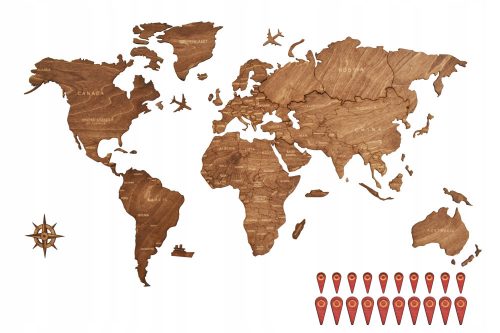  Wooden world map on the wall Picnicwood 150 x 85 cm