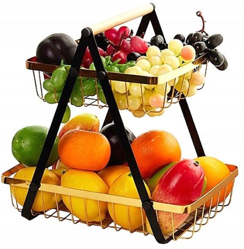 Baskets Fruit basket, black and gold metal