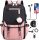 Large Youth School Backpack with USB Port, Lock & Pom Pom Keychain