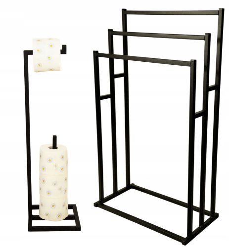 Bathroom Clothes Hanger Freestanding Gramix Black + Gramix Paper Holder