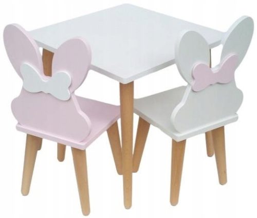  Table 50/50 cm + 2 Pucuś rabbit chairs with bow