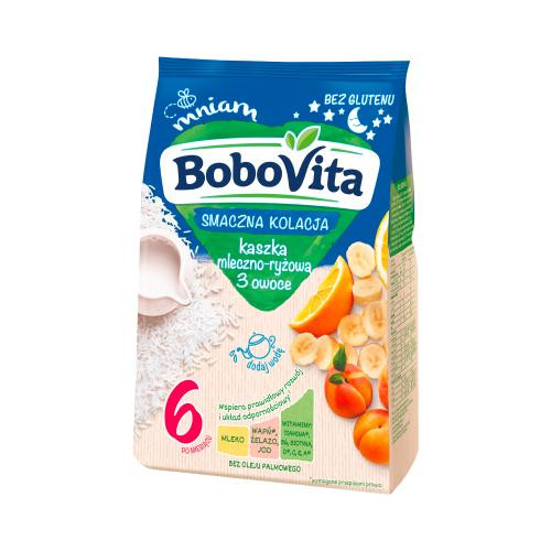  BOBOVITA TASTY DINNER MILK-RICE PORRIDGE 3 FRUITS GLUTEN-FREE 6+ 230G