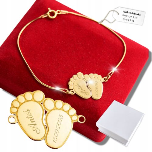  Gold Bracelet 925 ENGRAVING Feet For Mom