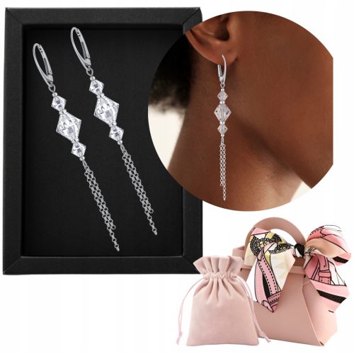  Silver earrings fastened with a clasp with crystals