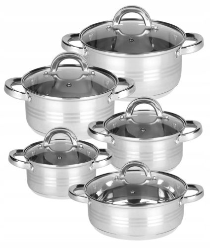 Set de cuisine composé de casseroles Rossner avec couvercles, en acier, 10 pièces.