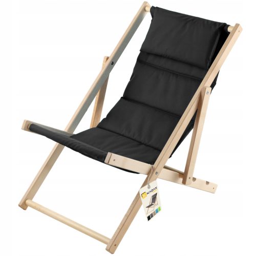  Kadax deck chair, wooden foldable beach chair, garden, wood, black