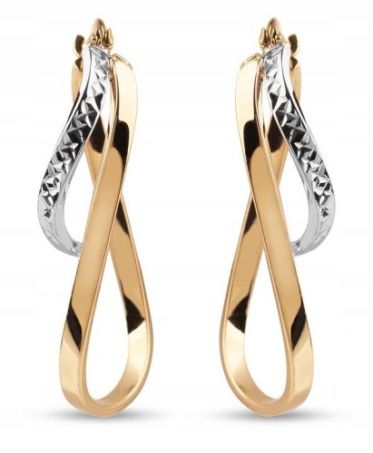  GOLD 585 DIAMOND TWISTED HANGING EARRINGS