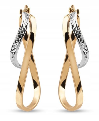  GOLD 585 DIAMOND TWISTED HANGING EARRINGS