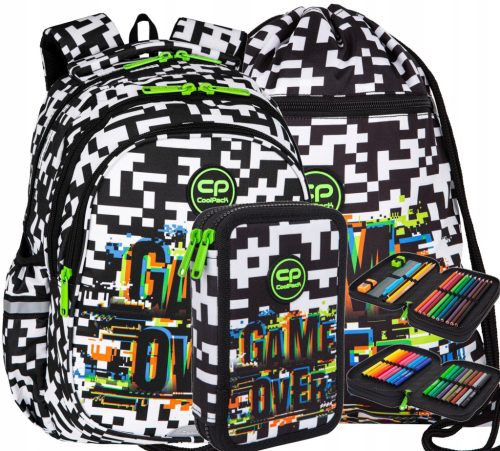 CoolPack Jerry Youth School Backpack Set - Game Over Design with Pencil Case and Sack
